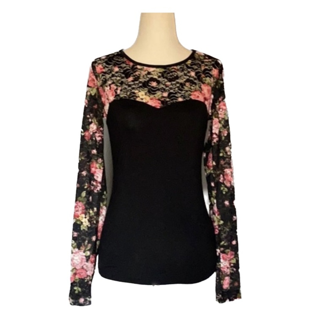 Forever 21 Floral Lace Knit Sweetheart Top Fitted Shirt - Picture 4 of 10